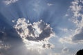 Ray of the sun on sky background ,Heart-shaped white cloud Royalty Free Stock Photo