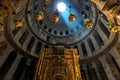 Ray of sunlight breaks through the dome over the tomb of Jesus in the Church of the Holy Sepulcher in Jerusalem, Israel.