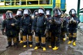 Rayong province, Thailand ,October 04, 2019 :Group picture of firefighters with oxygen tank on their backs