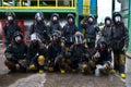 Rayong province, Thailand ,October 04, 2019 :Group picture of firefighters with oxygen tank on their backs