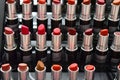 Rayong, Thailand August 19 2019 Blur Many color lipsticks in malls in Rayong, Thailand. Colorful lipstick