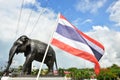 Rayong Thailand June 06 2019 Piemphong Sarn Bridge. Black Elephant Stucco standing. Bridge for use in the return of people and