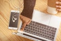 Rayong, Thailand , May 18 2019 : woman`s hands typing on laptop keyboard or business person using smart device working