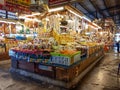 Rayoung/ Thailand - Nov 26,2019 : Thai traditional Dry seafood and fruit market with nobody at Rayong / Thailand