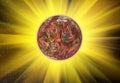 Rays beam of red planet on space stars backgrounds Royalty Free Stock Photo