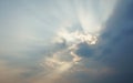 Dramatic Cloudscape - Rays of sun light through cloudy sky Royalty Free Stock Photo