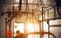 Empty interior of the public bus, which is controlled by the driver Royalty Free Stock Photo