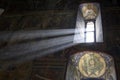 Rays of light illuminating the inside view of the Assumption Cathedral in the Holy Trinity Sergius Lavra, built in 1585. Sergiev