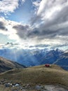 Rays of rain and sun valley from Brewster hut New Zealand wanaka