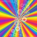 Rays rainbow striped pattern with white wave lines and circles. Royalty Free Stock Photo