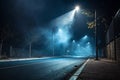 Rays and spotlights with blue light on dark street Royalty Free Stock Photo
