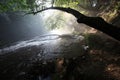 The sun`s rays illuminate the dark gorge