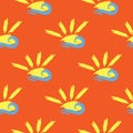 The rays of the sun and the wave. Repeated sketch. Seamless pattern painted with a brush.