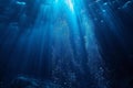 Rays of sunlight into the deep blue sea,  Underwater background Royalty Free Stock Photo