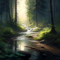 Natural Beauty of a Sunlit Forest Scene Royalty Free Stock Photo