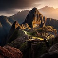 Rays of Sunlight Iilluminate the ancient Incan ruins of Machu Picchu Royalty Free Stock Photo