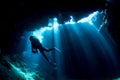 Rays of sunlight shining into sea, underwater view Royalty Free Stock Photo