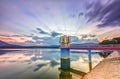 Rays sunset on the hydroelectric dams Royalty Free Stock Photo