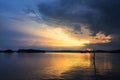 Rays of sunset at reservoir, Kanchanaburi Royalty Free Stock Photo
