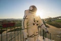 RAZGRAD, Bulgaria: 14.04.2021: NASA space astronaut costume on sunset in contre jour