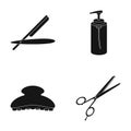 Razor, lotion, brush, scissors. Hairdresser set collection icons in black style vector symbol stock illustration web.