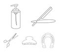 Razor, lotion, brush, scissors. Hairdresser set collection icons in outline style vector symbol stock illustration web. Royalty Free Stock Photo