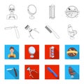 A razor, a mechanical hair clipper, an armchair and other equipment for a hairdresser.Barbershop set collection icons in
