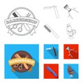 A razor, a mechanical hair clipper, an armchair and other equipment for a hairdresser.Barbershop set collection icons in