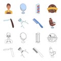 A razor, a mechanical hair clipper, an armchair and other equipment for a hairdresser.Barbershop set collection icons in Royalty Free Stock Photo