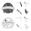 A razor, a mechanical hair clipper, an armchair and other equipment for a hairdresser.Barbershop set collection icons in