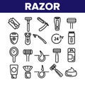 Razor, Shaving Accessories Vector Linear Icons Set