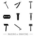 Razor vector black icon set. collection of 9 razor outline icons. editable razor icons for web and mobile. shaving. Shaver blade