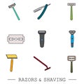 Razor vector color icon set. collection of 9 razor outline icons. editable razor icons for web and mobile. shaving. Shaver blade