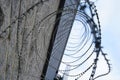 Razor wire coils on prison building