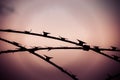 Razor Wire, high security barbed wire to stop intruders climbing fences, against moody sky