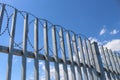 Razor wire on a tall steel fence