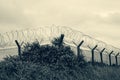 Razor wire topped perimeter fencing at an abandonned military base