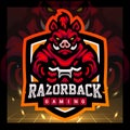 Razorback mascot. esport logo badge