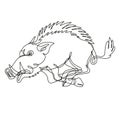 Razorback Wild Boar Running Attacking Side View Continuous Line Drawing Royalty Free Stock Photo