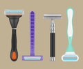 Razors realistic. Woman depilation items shaving razors vector collection of blades