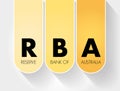 RBA - Reserve Bank of Australia acronym, business concept background