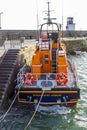 The RNLI Saxon lifeboat moored at Donaghadee Harbour Royalty Free Stock Photo