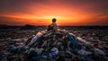 Child Contemplating a Landfill at Sunset Royalty Free Stock Photo