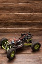 Rc car model toy on wooden background Royalty Free Stock Photo