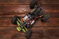 Rc car model toy on wooden background Royalty Free Stock Photo