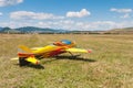 RC model yellow plane on runway Royalty Free Stock Photo