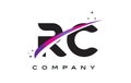 RC R C Black Letter Logo Design with Purple Magenta Swoosh