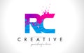 RC R C Letter Logo with Shattered Broken Blue Pink Texture Design Vector.