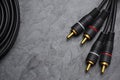 RCA connector for audio signal on black slate background Royalty Free Stock Photo