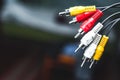 RCA jack or composite phono connector yellow, red and white close-up Royalty Free Stock Photo